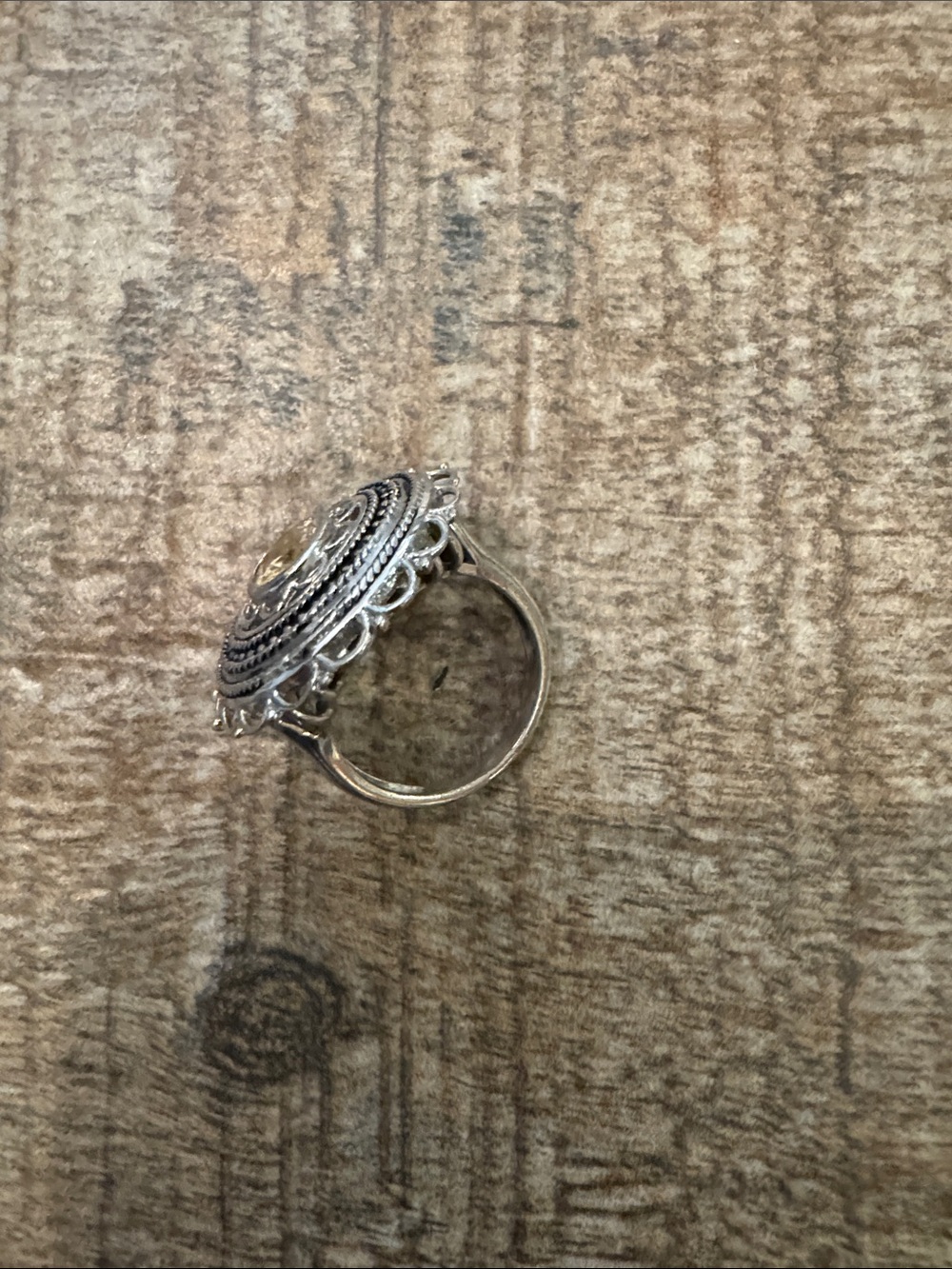 Sterling Silver Filigree Ring with Citrine Accent - Yellow Gemstone - Picture 2 of 5
